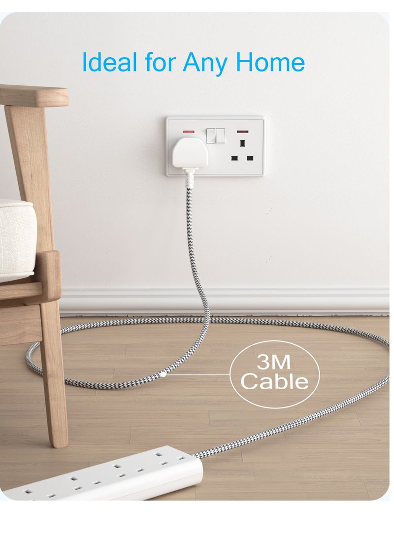 Lencent - 3M Universal Power Extension Cord with USB Slots,Versatile 6 Way Outlets Power Strip with 1 USB C and 2 USB Ports,Multi Power Plug Extension for Home,Kitchen,and Office (White) - Image 1