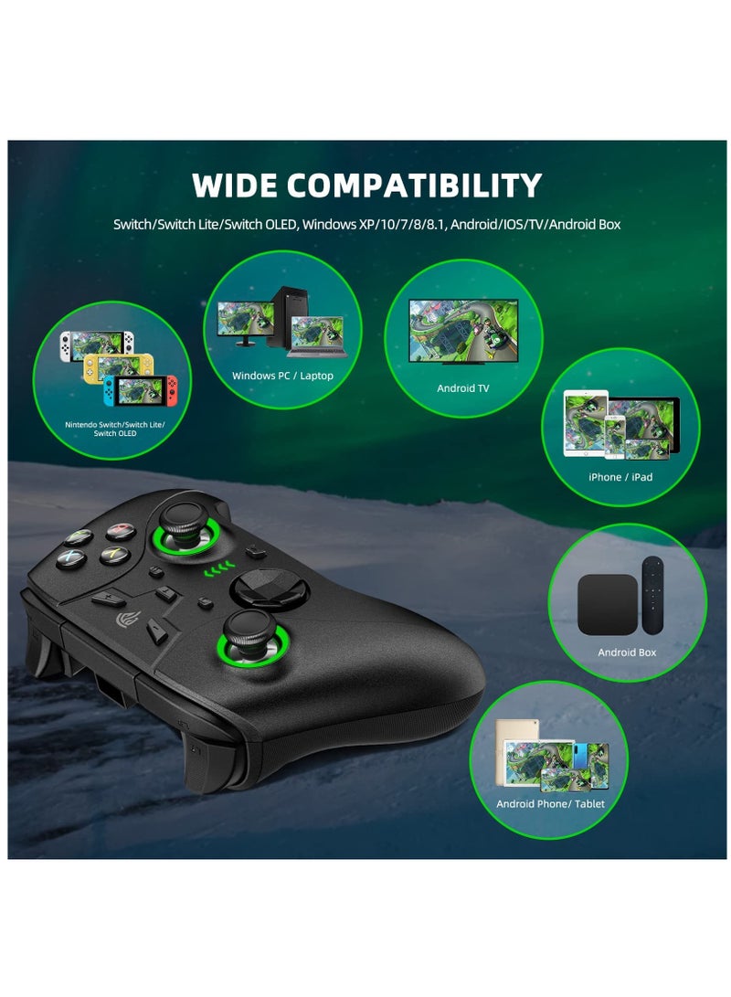 Wireless Switch Pro Controller for Nintendo Switch/Switch Lite/OLED - Features Programmable Buttons, Dual Vibration, Turbo Function, Green LED Light, Wake-Up Function, and Headphone Jack.