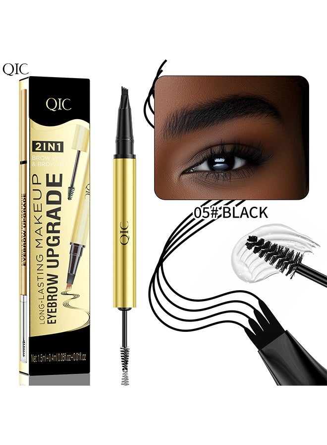 QIC 2 in 1 Brow Pen & Brow Gel- Defined Brows, Microblading Eyebrow Pencil and Clear Brow & Lash Mascara, Eye Brow Shaping and Defining kit for Natural Looking 05#BLACK - Image 1