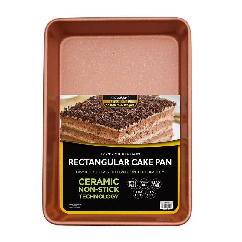 casaWare 13 x 9 x 2inch Ultimate Series Commercial Weight Ceramic NonStick Coating Rectangular Cake Pan Rose Gold Granite