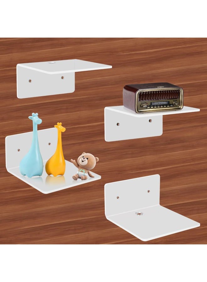 Bolidery 4 Pack Small Acrylic Floating Shelves, 4'' Acrylic Wall Shelves Display Ledges for Storage & Decoration, Mini Shelves for Wall with 2 Types of Installation (Adhesive or Screw) - Image 1