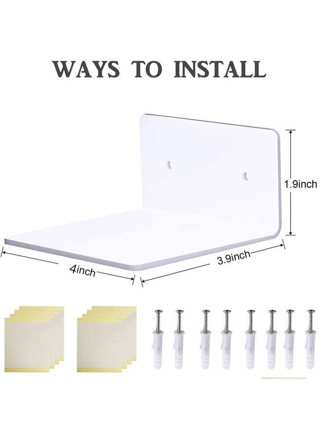 Bolidery 4 Pack Small Acrylic Floating Shelves, 4'' Acrylic Wall Shelves Display Ledges for Storage & Decoration, Mini Shelves for Wall with 2 Types of Installation (Adhesive or Screw) - Image 2