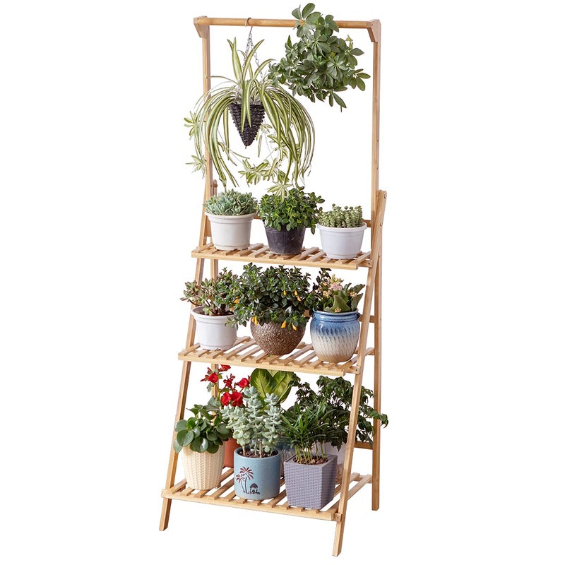 COPREE Bamboo 3Tier Hanging Plant Stand Planter Shelves Flower Pot Organizer Rack Folding Display Shelving Plants Shelf Unit Holder