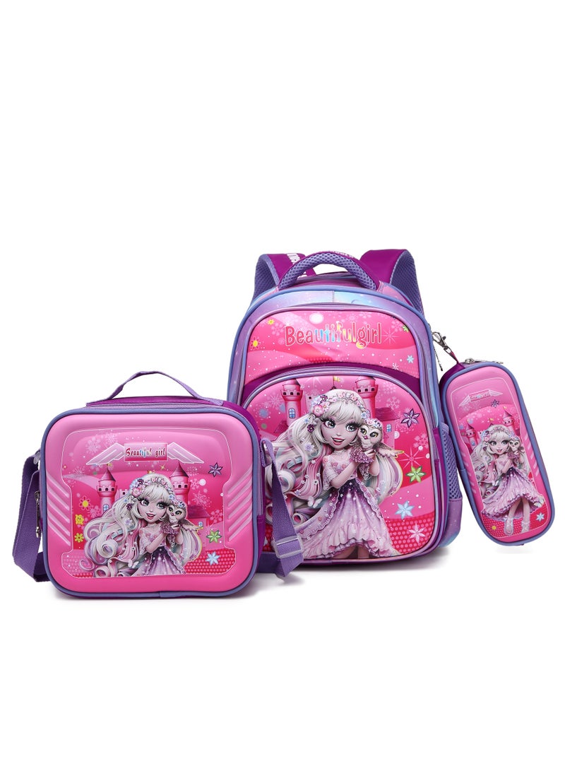 Baby Backpack 3Pcs Combo For Baby Girl With Adjustable Strap For School 14 Inch