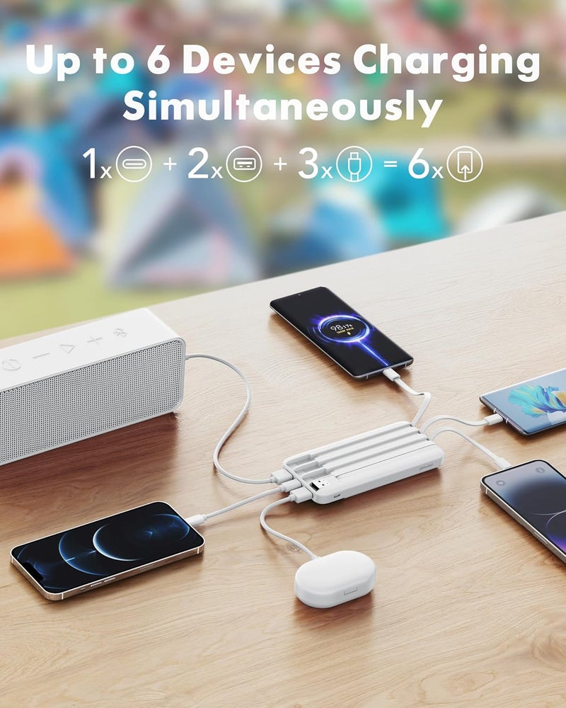 Charmast Power Bank with Built in Cables, 20000mAh USB C Battery Pack 5 Outputs 4 Inputs with LED Display Type C Powerbank,22.5W Fast Charging Portable Charger Compatible with Smartphones(White) - Image 3