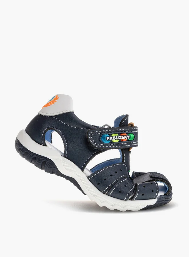Pablosky Boys' Logo Embroidered Sandals with Hook and Loop Closure