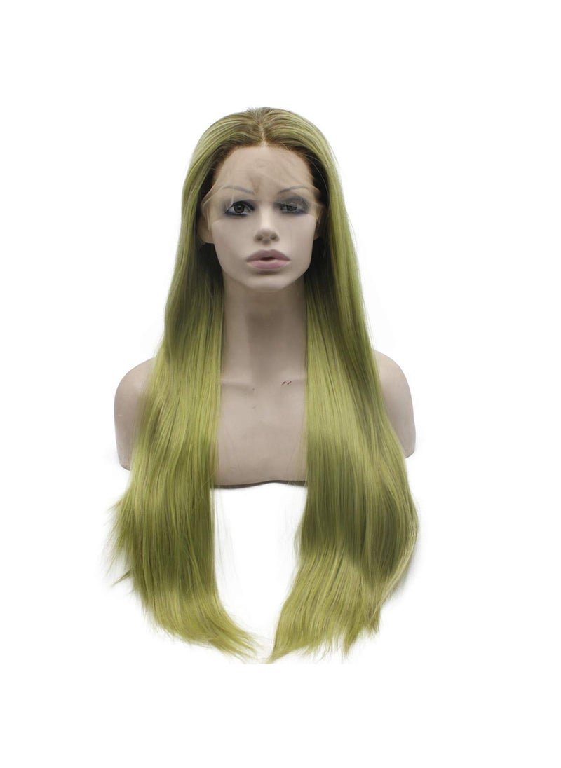 MX angel Mxangel Long Straight Ombre Green Synthetic Wig Lace Front Heat Friendly Fiber Hair Wig 