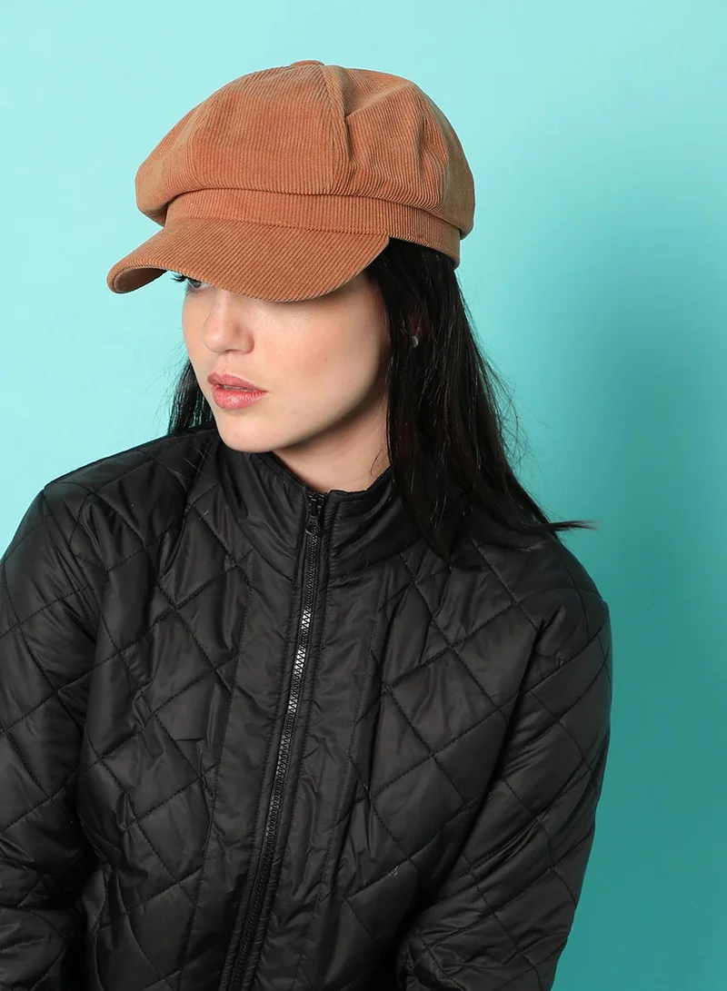 صوص هاوت قبعة بريتون كلاسيكية بنية صلبة