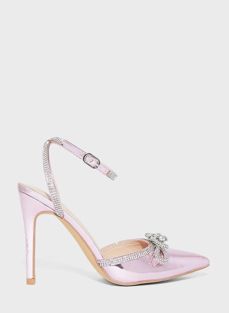 Truffle Shimmery Bow Heel Shoes