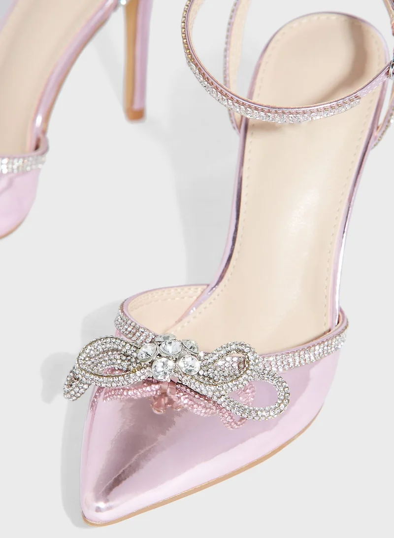 Truffle Shimmery Bow Heel Shoes