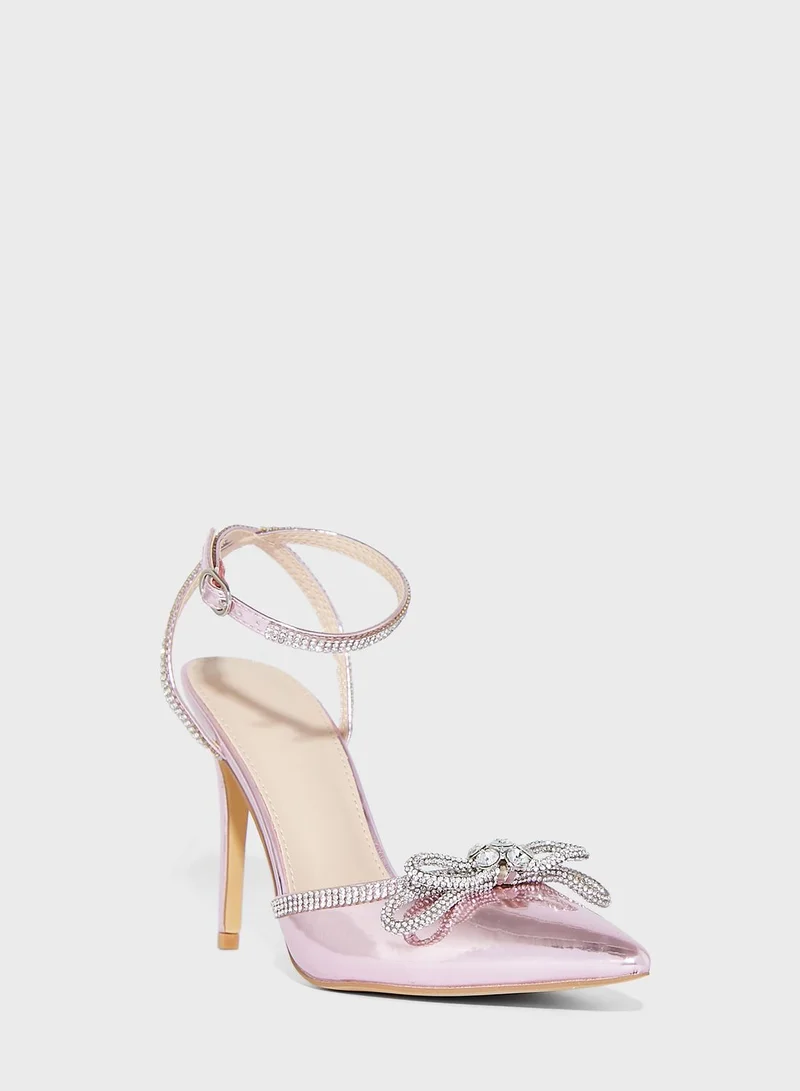 Truffle Shimmery Bow Heel Shoes