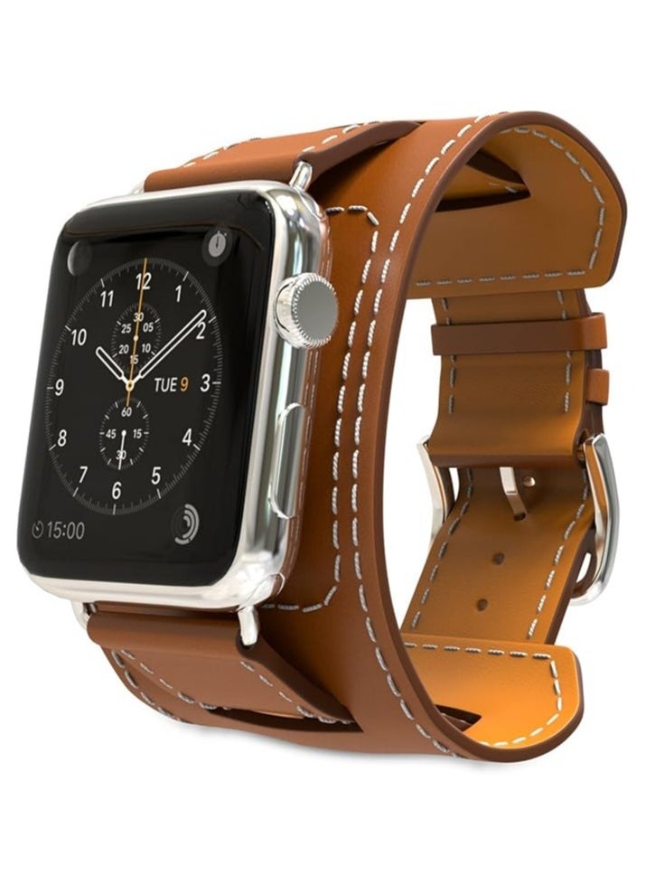 O Ozone - PU Leather Band For Apple Watch Series 10 | Ultra 2 | 8 Ultra | 9 | 8 | 7 | 6, 49/46/45/44/42mm, Double Tour Replacement Leather Strap- Brown - Image 1
