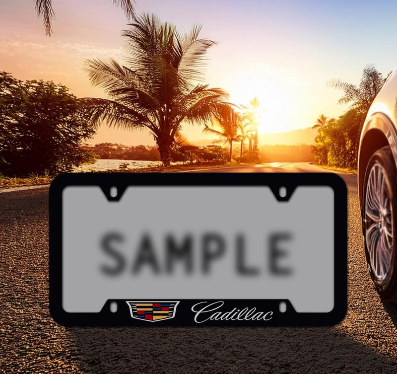Cadillac Zinc License Plate Frame with Glossy Black Finish (4 Hole) - Image 2