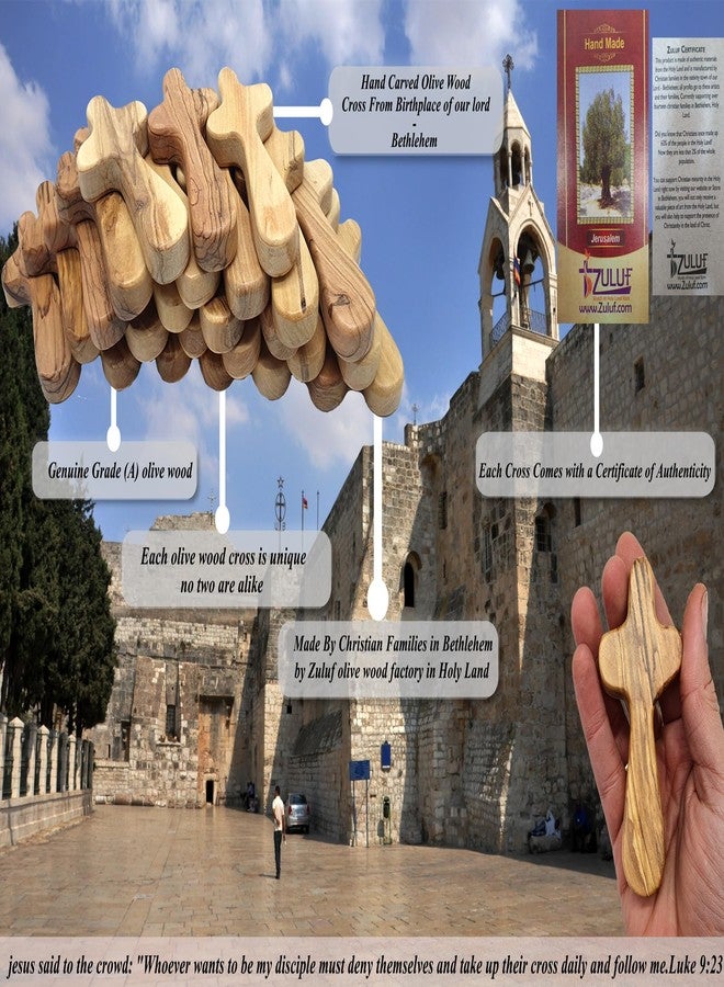 Zuluf Set of 25 Wooden Crosses 3.7" (9.5cm) Jerusalem Cross Fit Gifts - Palm Pocket Baptism Crosses Bulk - Cross in My Pocket CRS109Z - Image 4