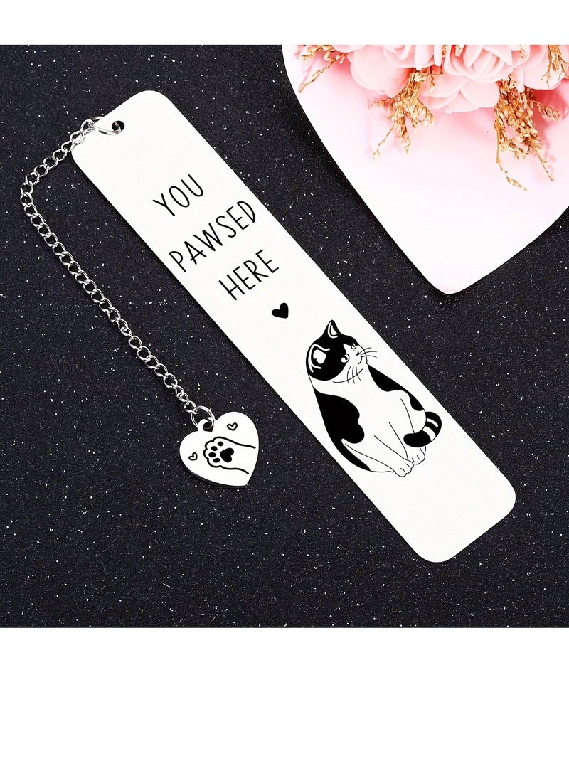Cute Cat Bookmark for Women Men, Book Lover Gifts, Funny Stainless Steel You Pawsed Here Kitten Book Mark Gifts for Cat Lover, Reading Supplies Books Accessories - Image 2