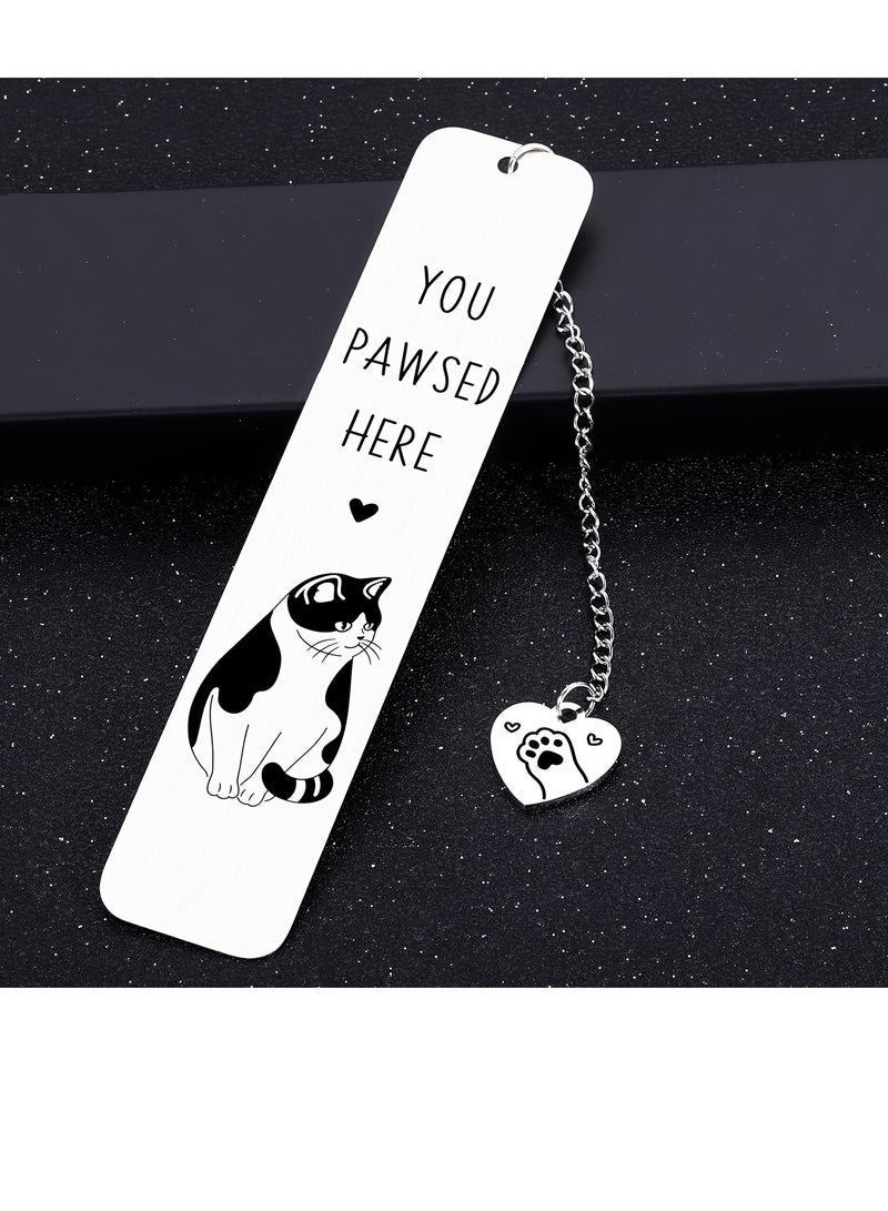 Cute Cat Bookmark for Women Men, Book Lover Gifts, Funny Stainless Steel You Pawsed Here Kitten Book Mark Gifts for Cat Lover, Reading Supplies Books Accessories - Image 1