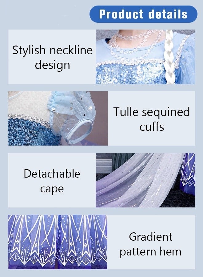 MIXDE Princess Dress Set with 8 PCS Accessaries, Princess Costume with Removable Cape, Elegant Princess Dress Up Costume for Girls, Great for Fancy Dress Parties, Birthdays, Prom Outfits and Cosplay Activity(110CM) - Image 3