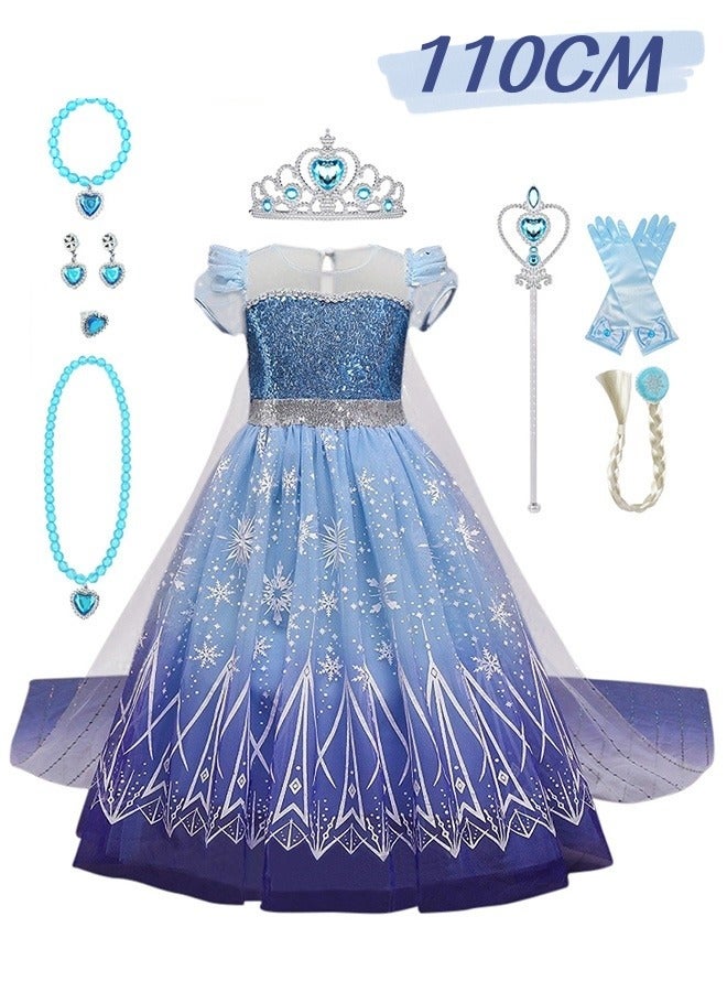 MIXDE Princess Dress Set with 8 PCS Accessaries, Princess Costume with Removable Cape, Elegant Princess Dress Up Costume for Girls, Great for Fancy Dress Parties, Birthdays, Prom Outfits and Cosplay Activity(110CM) - Image 1