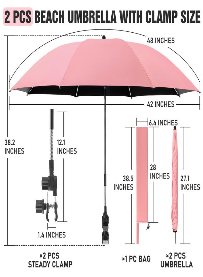 NBtoUS 2 PACK Chair Umbrella with Clamp, 360 ° Adjustable Umbrella for Chair, UPF50+ Umbrella for Beach Chair, Patio Chair, Wheelchair, Camping Chair, Golf Carts (pink, Chair Not Included) - Image 4