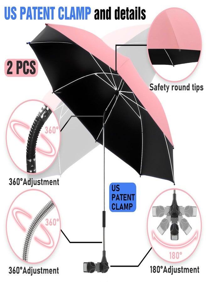 NBtoUS 2 PACK Chair Umbrella with Clamp, 360 ° Adjustable Umbrella for Chair, UPF50+ Umbrella for Beach Chair, Patio Chair, Wheelchair, Camping Chair, Golf Carts (pink, Chair Not Included) - Image 3