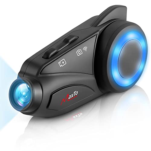 MAXTO Motorcycle Bluetooth Headset with Camera 1080P HD, M3 Upgraded 360°Adjustable Clip, 6 Riders 3280Ft Motorcycle Communication Systems Group Intercoms, WiFi Transit/FM funtion, IP65 Waterproof - Image 1