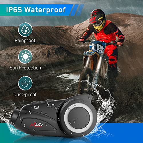 MAXTO Motorcycle Bluetooth Headset with Camera 1080P HD, M3 Upgraded 360°Adjustable Clip, 6 Riders 3280Ft Motorcycle Communication Systems Group Intercoms, WiFi Transit/FM funtion, IP65 Waterproof - Image 5