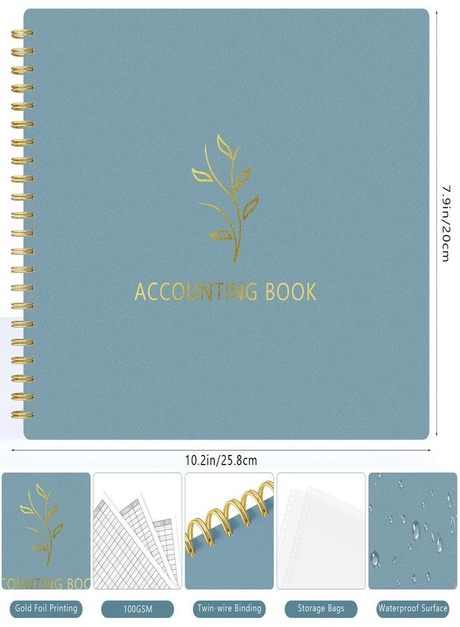 AKONEGE Accounting Ledger Book for Small Business Bookkeeping Personal Use, Horizontal Expense Tracker Notebook for Family Budget, Bookkeeping Record Book Money Expense Income Log Journal, Pastel Blue - Image 2