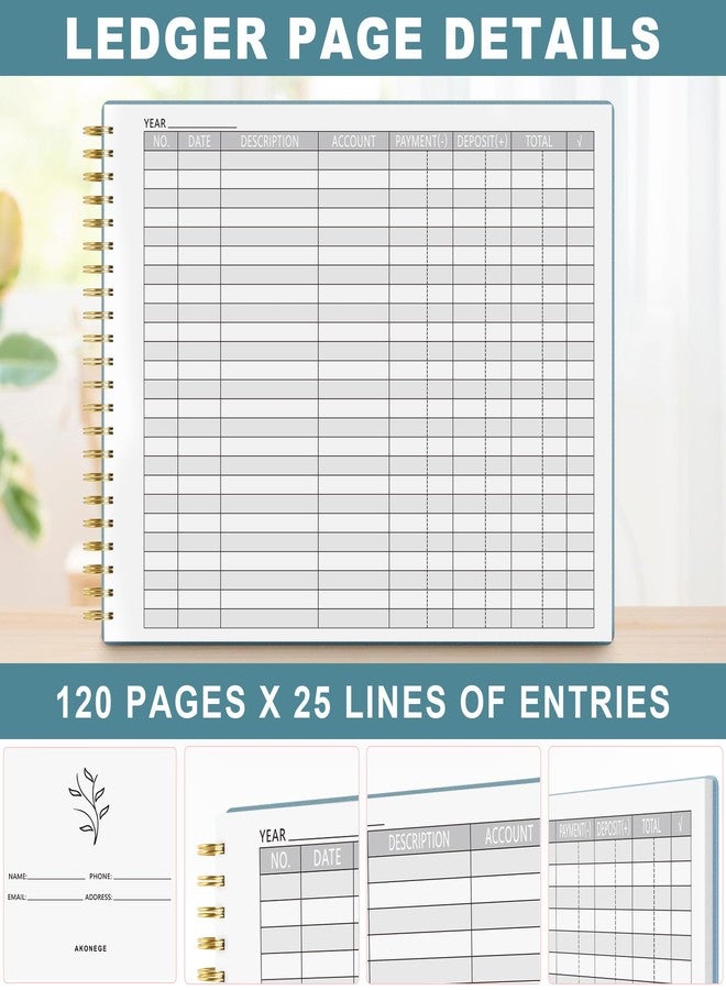 AKONEGE Accounting Ledger Book for Small Business Bookkeeping Personal Use, Horizontal Expense Tracker Notebook for Family Budget, Bookkeeping Record Book Money Expense Income Log Journal, Pastel Blue - Image 3