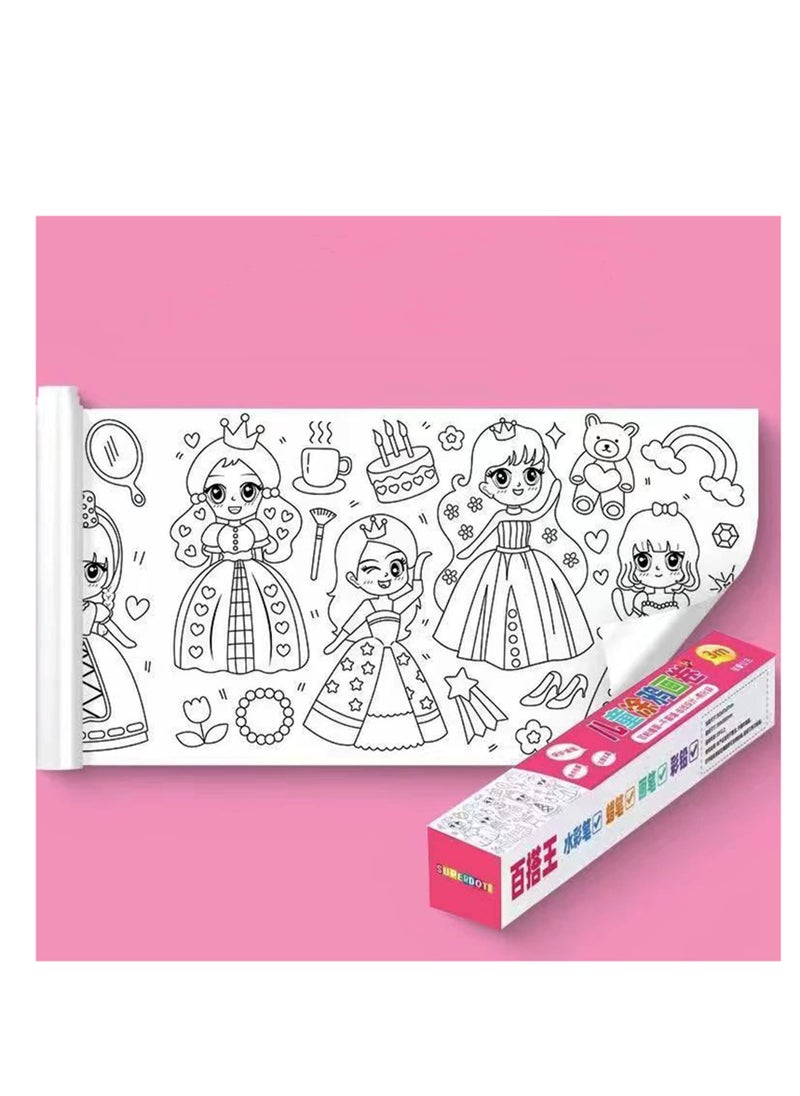SYOSI Children's Drawing Roll Drawing Paper Roll DIY Painting Drawing Paper Filling Paper Early Educational Drawing Book for Kids, Cute Princess  - Image 2