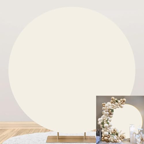 DORCEV Ivory Round Backdrop Cover 7.5x7.5ft Polyester Ivory Color Kids Newborn Baby Shower Birthday Party Decor Background for Photography Bridal Shower Wedding Engagement Party Video Studio Props - Image 1