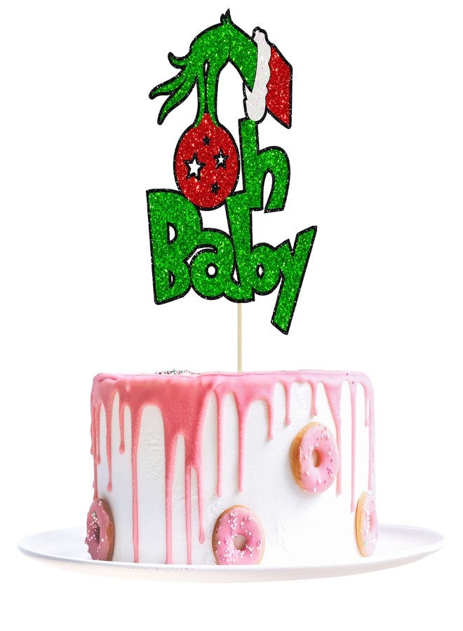 ايفلين قطعة واحدة من غطاء كعكة عيد الميلاد Greench Oh Baby اللامع لتزيين كعكة الاستحمام من Greench Christmas Theme لوازم حفلات أعياد الميلاد للأطفال - Image 1