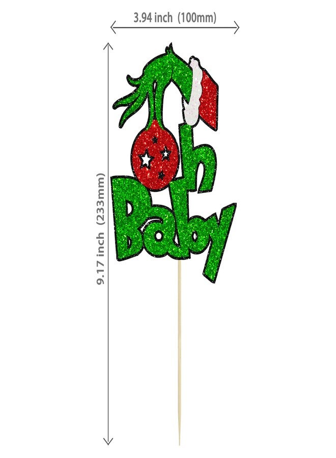 ايفلين قطعة واحدة من غطاء كعكة عيد الميلاد Greench Oh Baby اللامع لتزيين كعكة الاستحمام من Greench Christmas Theme لوازم حفلات أعياد الميلاد للأطفال - Image 2