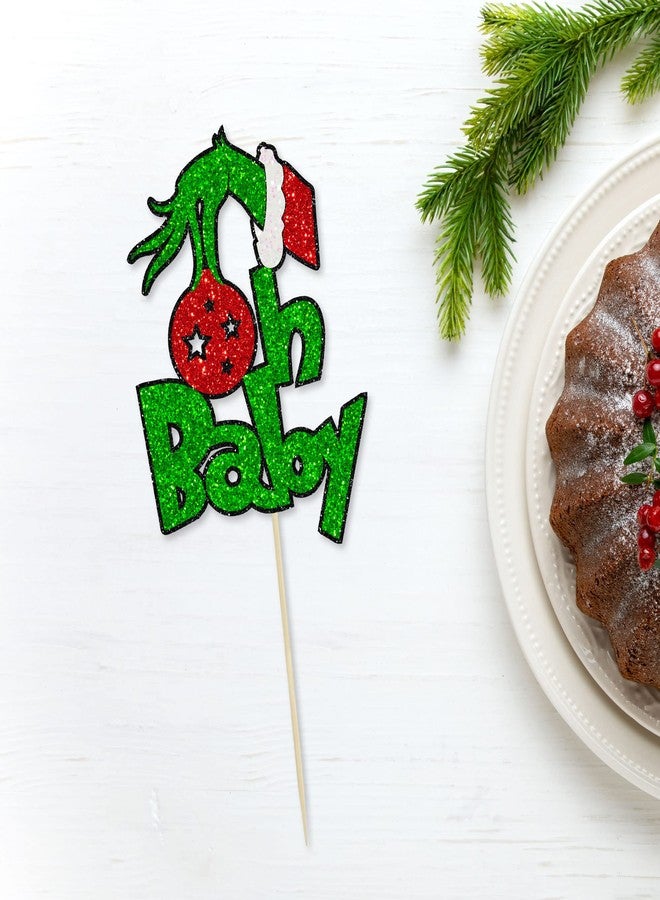 ايفلين قطعة واحدة من غطاء كعكة عيد الميلاد Greench Oh Baby اللامع لتزيين كعكة الاستحمام من Greench Christmas Theme لوازم حفلات أعياد الميلاد للأطفال - Image 3