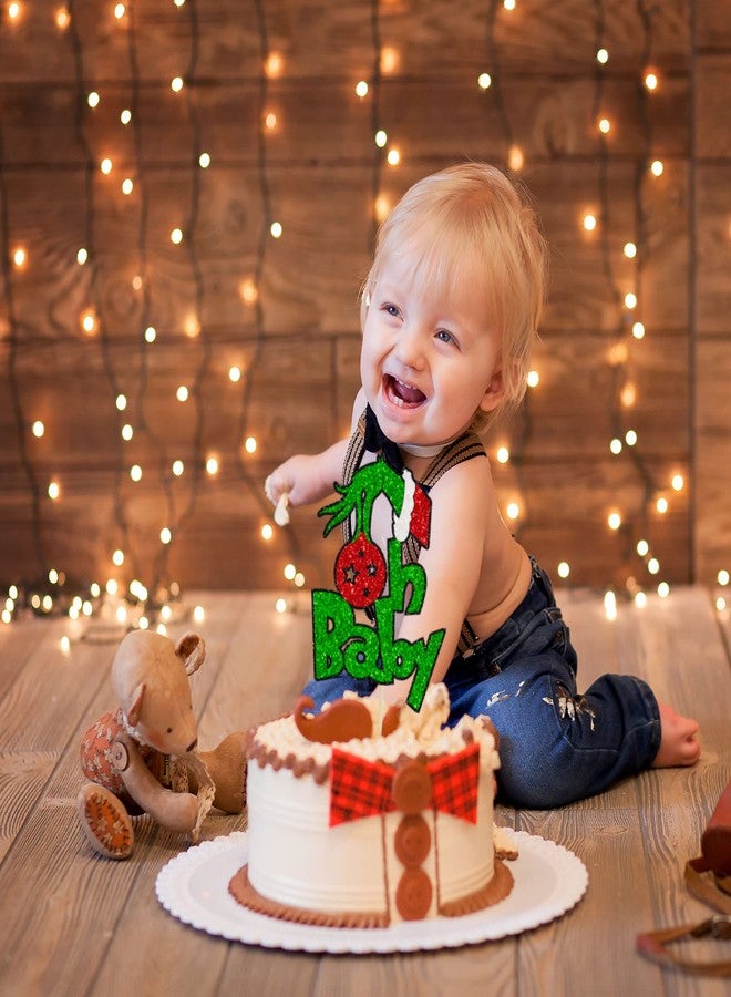 ايفلين قطعة واحدة من غطاء كعكة عيد الميلاد Greench Oh Baby اللامع لتزيين كعكة الاستحمام من Greench Christmas Theme لوازم حفلات أعياد الميلاد للأطفال - Image 4