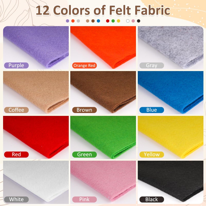 XSEINO 12 Rolls 8"x35"(20.5x90cm) 1.4mm Thick Soft Felt Fabric Sheet 12 Assorted Colors Felt Pack for DIY Craft Sewing Squares Nonwoven Patchwork - Image 2