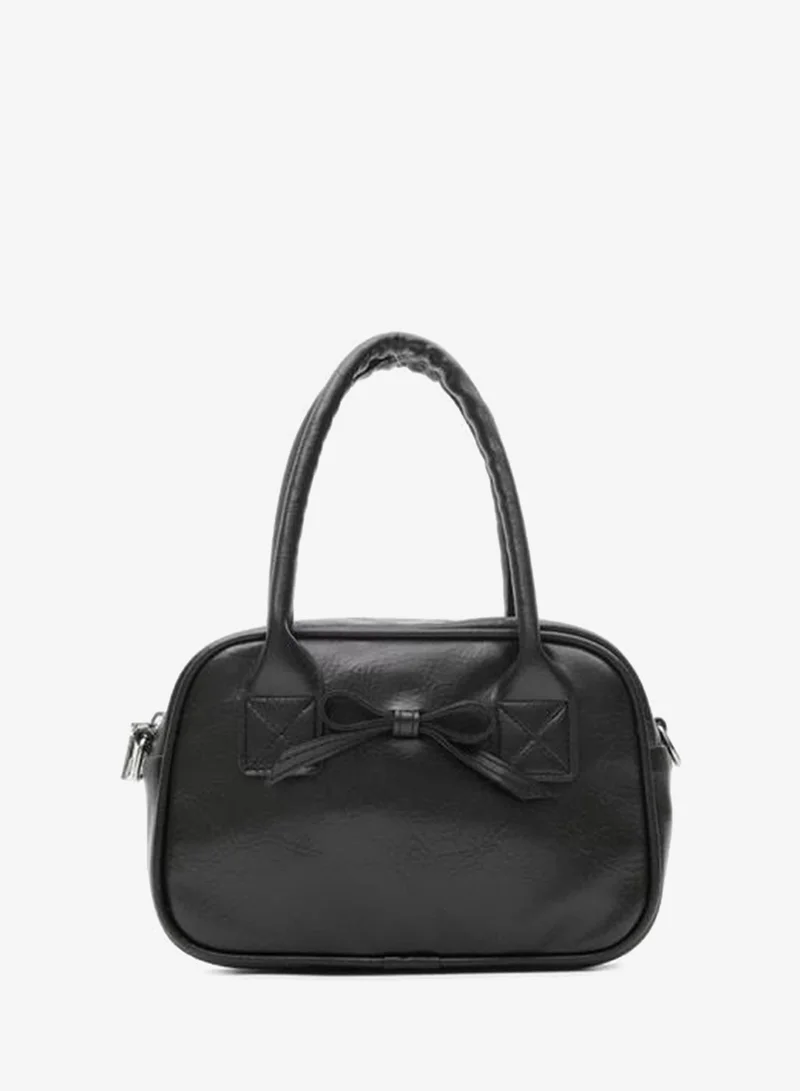 Perfect Black Handheld and Crossbody Bag with Ribbon Details.