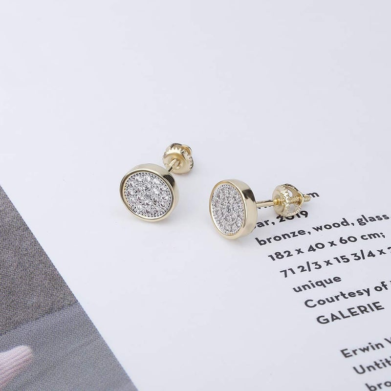 TOPGRILLZ Gold Srew On Diamond Stud Earrings 5A+ Cubic Zirconia 14K Gold Cluster Round Screw Back Earrings Hypoallergenic For Men Women Aretes De Hombre-Thin Round Silver - Image 4