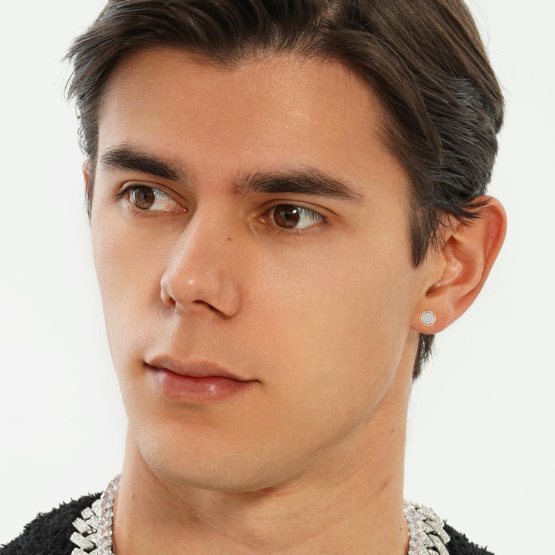 TOPGRILLZ Gold Srew On Diamond Stud Earrings 5A+ Cubic Zirconia 14K Gold Cluster Round Screw Back Earrings Hypoallergenic For Men Women Aretes De Hombre-Thin Round Silver - Image 3