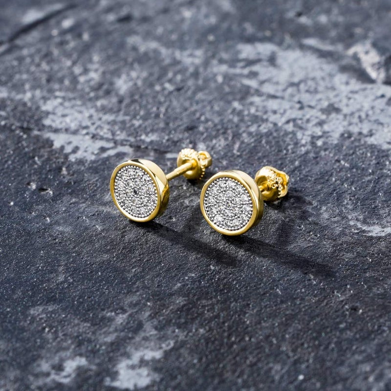 TOPGRILLZ Gold Srew On Diamond Stud Earrings 5A+ Cubic Zirconia 14K Gold Cluster Round Screw Back Earrings Hypoallergenic For Men Women Aretes De Hombre-Thin Round Silver - Image 5