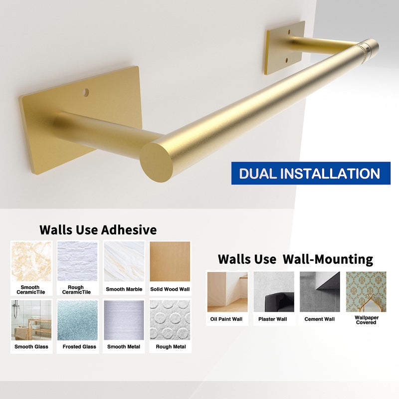 RUACQ Paper Towel Holder Under Cabinet, Wall Mounted or Adhesive Stainless Steel Paper Towel Holder,Square Base Paper Towel Rack for Kitchen, RV, Bathroom (Brushed Gold) - Image 4