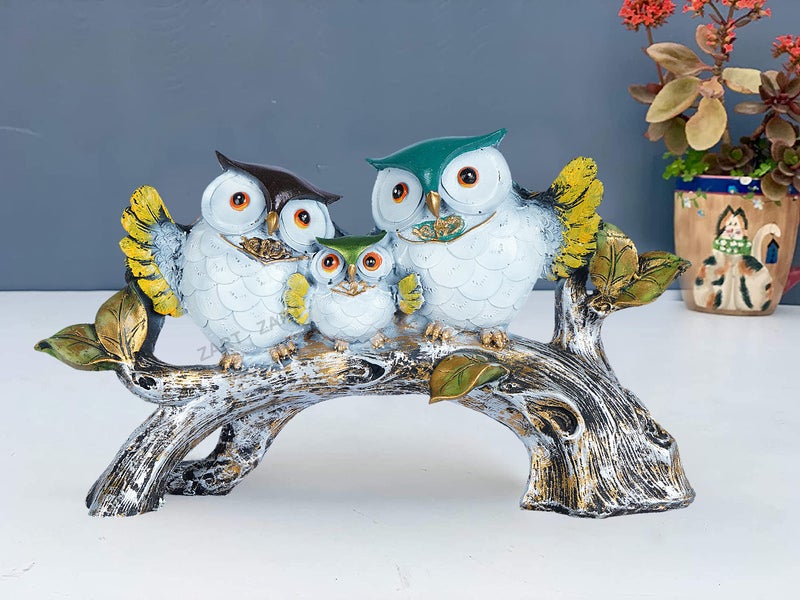 zart Handicrafted Decorative Owl Family Sitting On Tree Showpiece For Home Decor/Office/Shelf Table/Desktop/Living Room Decor 5" Inch Size, Multi Colour, Pack of 1 - Image 1