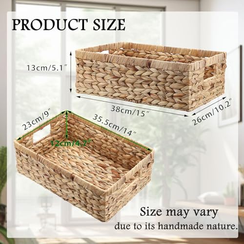 GUSHBIN Woven Open Storage Bins Large Wicker Shelf Basket with Builtin Handles Natural Water Hyacinth Storage Baskets for Toiletries Books Fruits Organizing15 x 102 x 5 inches - Image 3