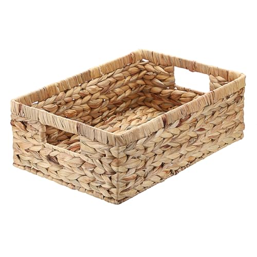 GUSHBIN Woven Open Storage Bins Large Wicker Shelf Basket with Builtin Handles Natural Water Hyacinth Storage Baskets for Toiletries Books Fruits Organizing15 x 102 x 5 inches - Image 1