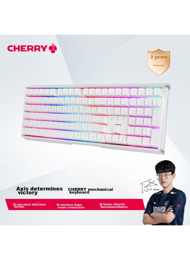 Cherry Mx3.0s Wireless Keyboard, Mechanical Keyboard, Gaming Keyboard, Office Computer Keyboard, Bluetooth Tri-mode, Rgb Lighting Effects, Compatible With Win/mac, White With Blue Switches - Image 1