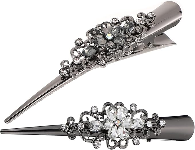 Lurrose 2pcs Decorative Alligator Hair Clips Rhinestone Duckbill Hair Clips Metal Alligator Sectioning Clips for Women