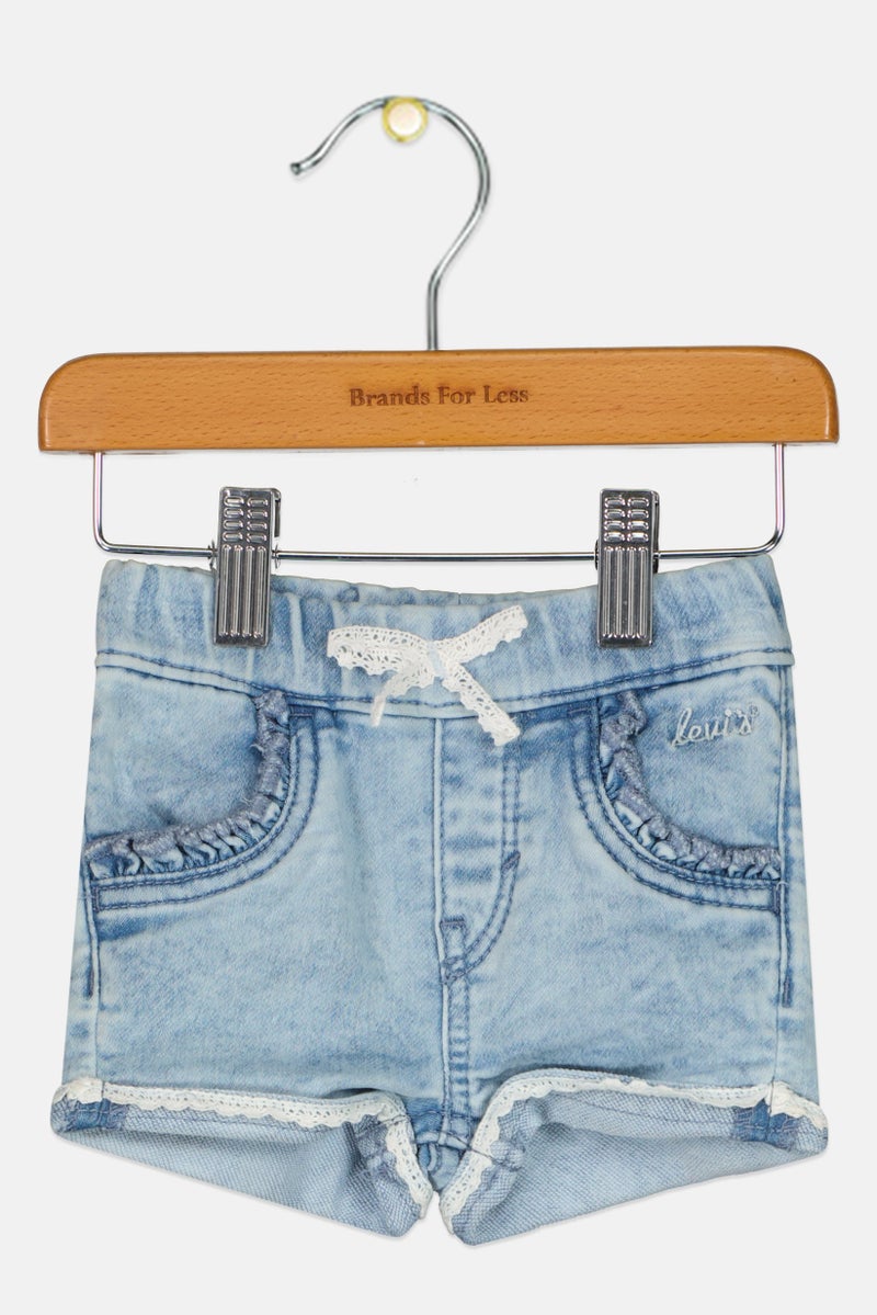 Levi's Kids Girl Embroidered Logo Denim Shorts, Blue - Image 1