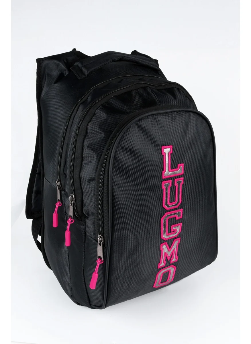 Lugmo Set Middle School High School Bag and Pen Holder Three Compartment Backpack Pink with Emblem