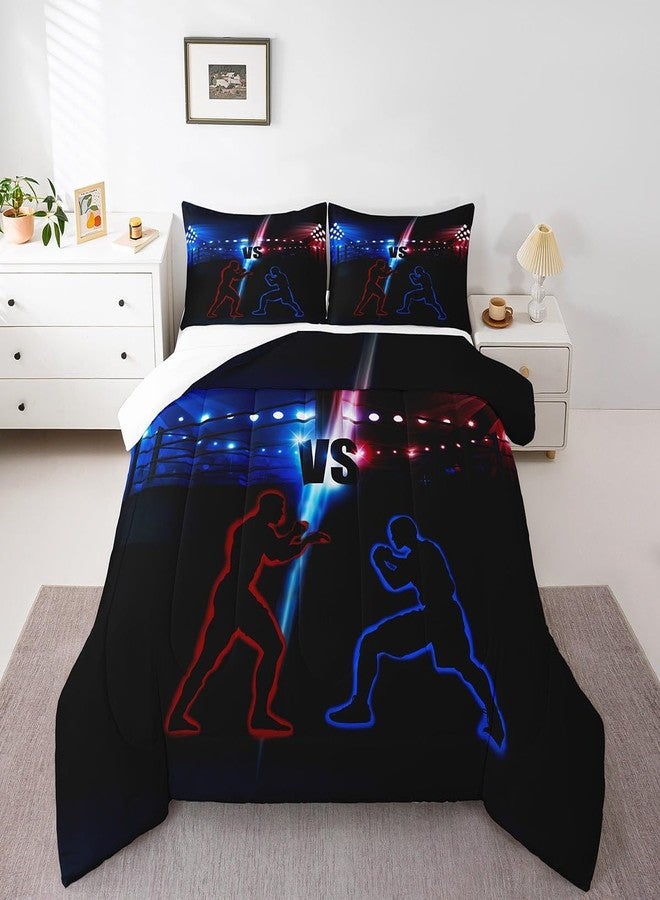Man Fei Manfei Wrestler Wrestling Comforter Set Queen Size, Young Men Sports Theme Down Comforter with 2 Pillowcases, Blue and Red Bedding Set 3pcs for Kids Boy Teen Room Decor Lightweight Duvet Insert - Image 2