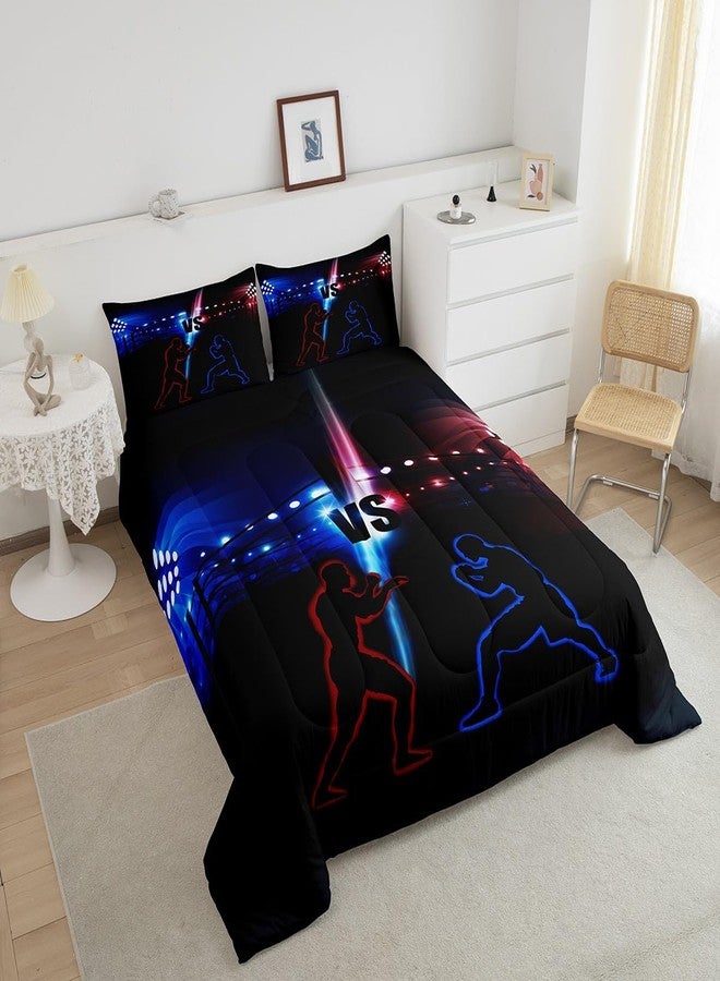 Man Fei Manfei Wrestler Wrestling Comforter Set Queen Size, Young Men Sports Theme Down Comforter with 2 Pillowcases, Blue and Red Bedding Set 3pcs for Kids Boy Teen Room Decor Lightweight Duvet Insert - Image 4