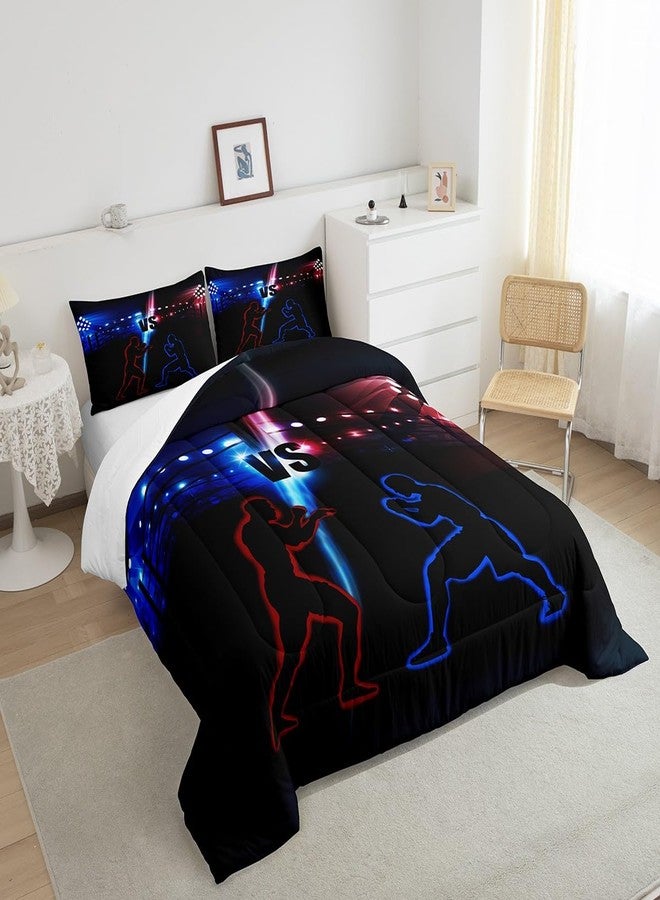 Man Fei Manfei Wrestler Wrestling Comforter Set Queen Size, Young Men Sports Theme Down Comforter with 2 Pillowcases, Blue and Red Bedding Set 3pcs for Kids Boy Teen Room Decor Lightweight Duvet Insert - Image 5